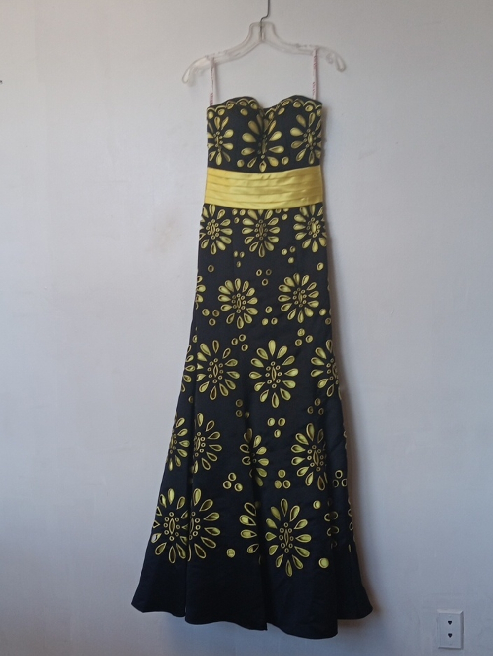 Vintage Strapless Black Dress with Yellow Floral Accents.